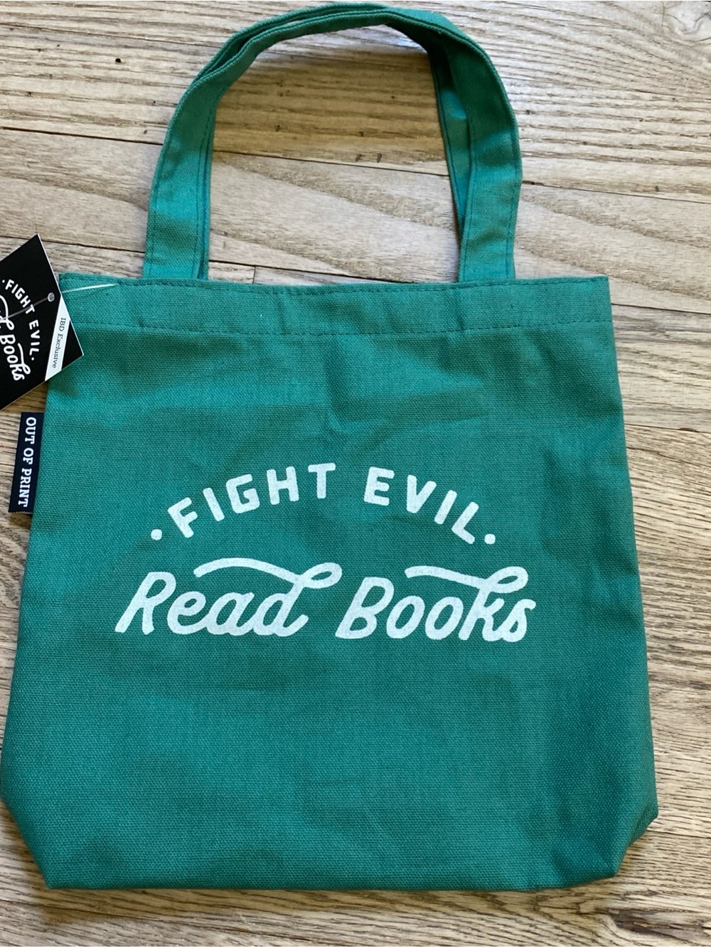 Out of Print Teal Green 'Fight Evil Read Books' Canvas Tote NWT